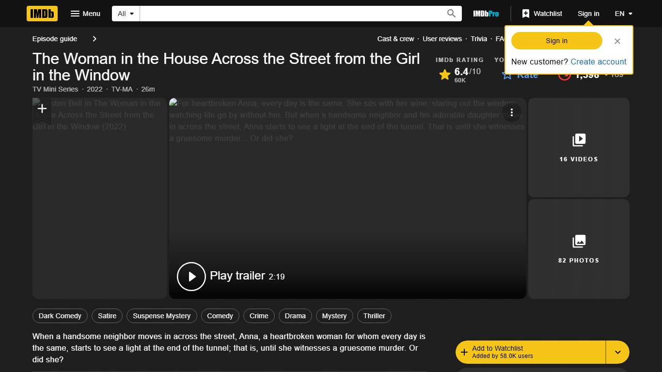 The Woman in the House Across the Street from the Girl in the Window (TV Mini Series 2022) - IMDb
