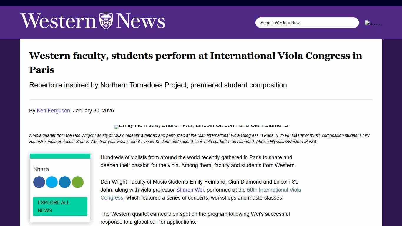 Western faculty, students perform at International Viola Congress in Paris - Western News