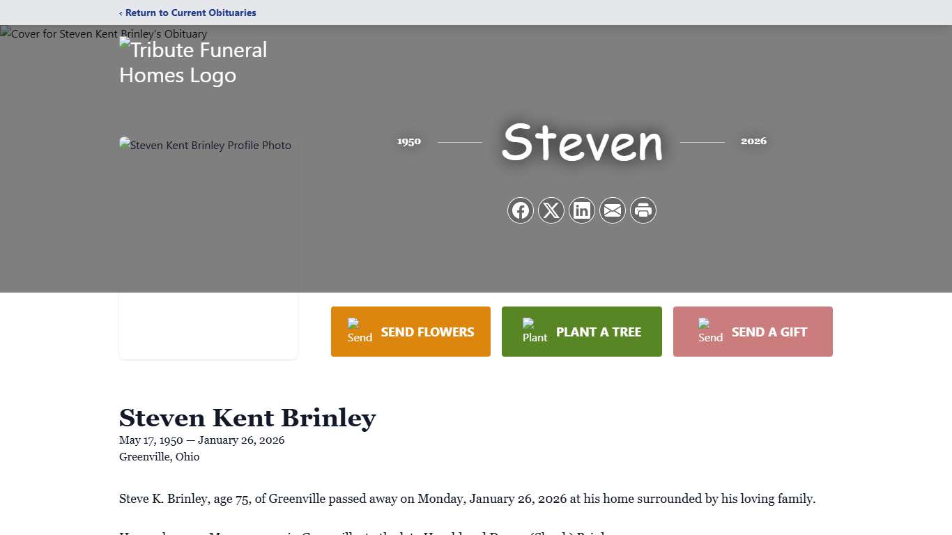 Steven Kent Brinley Obituary January 26, 2026 - Tribute Funeral Homes